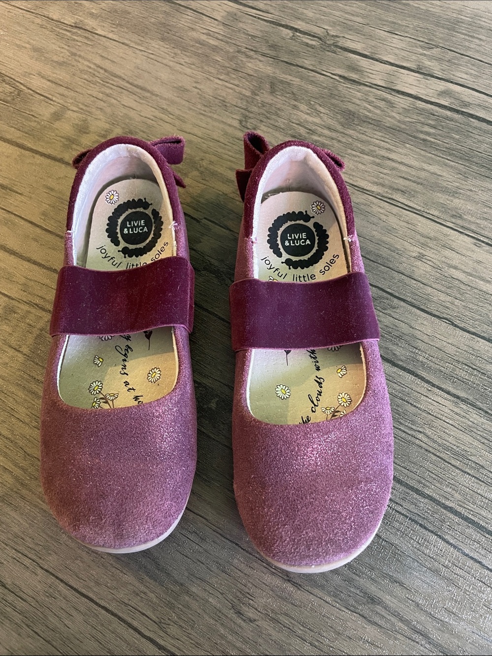 Livie & Luca Aria Ballet Bows Burgundy Shimmer Suede size 11